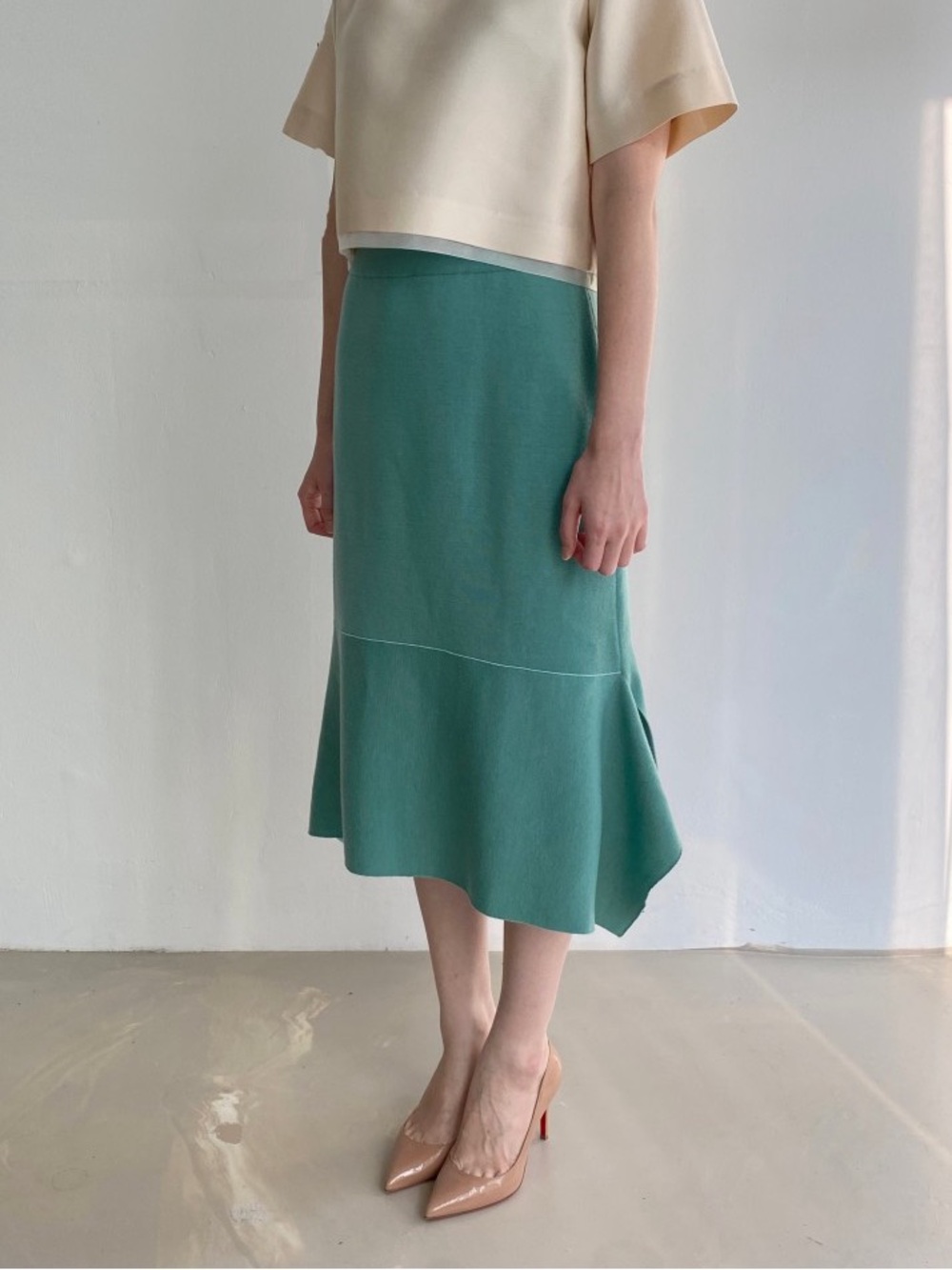 Korean Brand From Elohim Mint Wool Midi Flounce Skirt xs-s